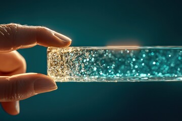 Aufkleber - Close-Up of Hand Holding Transparent Tube with Glitter and Bubbles
