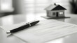 © SuperGlück - Document signifying a real estate transaction with a model house and pen in a bright indoor setting