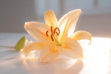 Poster - A single white flower sits on top of a table