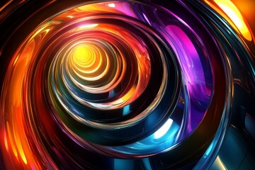 Leinwandbilder - Colorful spiral tunnel with vibrant hues of orange, purple, and blue radiating light in a futuristic design