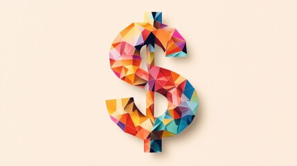 Aufkleber - Colorful Geometric Dollar Sign Illustration with Bright Triangular Patterns