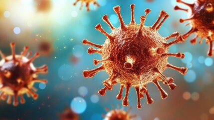Aufkleber - Virus Microscopic View with Colorful Background and Glowing Particles Effects