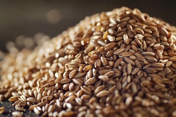 Wall Mural - A compact mound of brown rice sits on a flat surface, perfect for use in still life photography or as a prop for food-related scenes