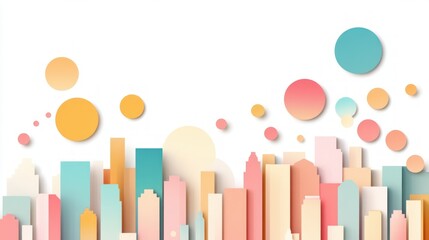 Aufkleber - Colorful Abstract City Skyline with Soft Pastel Shapes and Circles Background