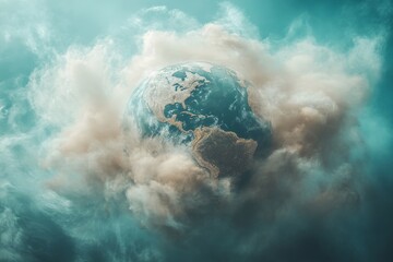 Poster - Earth surrounded by swirling clouds in a mystical atmosphere during a celestial event