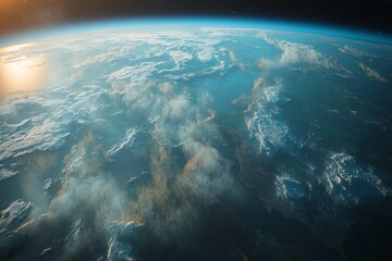 Poster - Majestic view of Earth from space showcasing clouds and the horizon at sunset