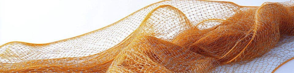 A detailed view of a net resting on a pure white surface, ideal for use in still life photography or as a prop in creative compositions