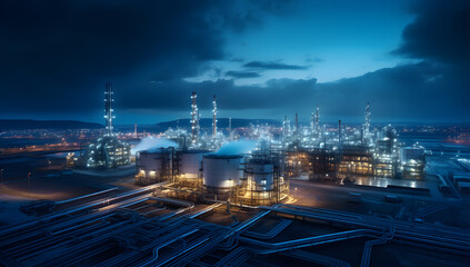 Wall Mural - The tank is in the light of the industrial area. With the sky of the sunset.
