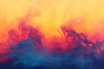Poster - Colorful abstract artwork depicting swirling clouds of red, orange, and blue tones in a vibrant sunset ambiance