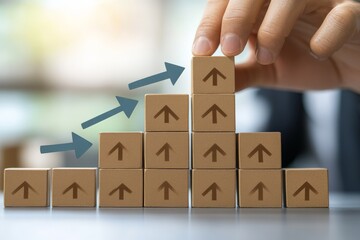 Leinwandbilder - Hand arranging blocks to demonstrate growth in a business or project setting
