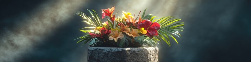 Sticker - A vase filled with flowers placed on a table