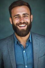 Sticker - A smiling man with a beard wearing a suit, ready for a formal occasion