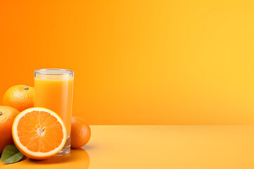 Wall Mural - Still life of freshly squeezed orange fruits and orange juice
