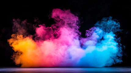 vibrant colorful smoke cloud billowing against a dark backdrop, creating a dramatic atmosphere
