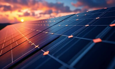 sunset solar panels energy field renewable