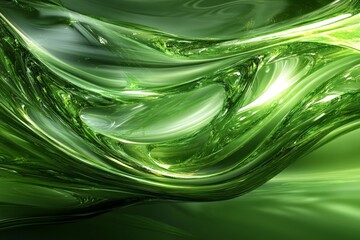 Wall Mural - Fluid green abstract design showcasing smooth curves and layers creating an organic flow within a tranquil atmosphere