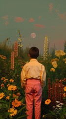 Wall Mural - flower wallpaper flowers moon landscape.