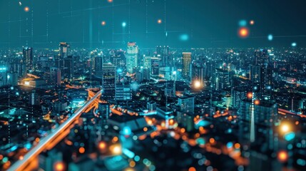 Wall Mural - Smart city and communication network. Digital transformation, business, building, modern, urban, technology, connection, information, innovation, capita, future