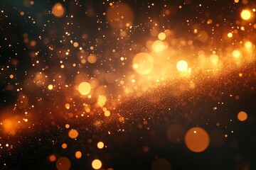 Aufkleber - Bright and shimmering particles create a magical atmosphere in a dark background with glowing bokeh effects