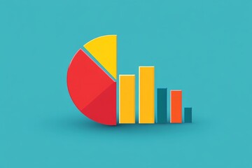 Aufkleber - Colorful pie chart and bar graph display statistical data on a bright background