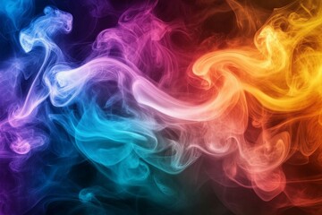 Poster - Colorful swirling smoke creates an abstract background in shades of blue, purple, orange, and yellow