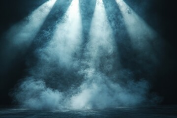Leinwandbilder - Dramatic lighting casts shadows in a dark, foggy atmosphere evoking a mysterious ambiance during a performance