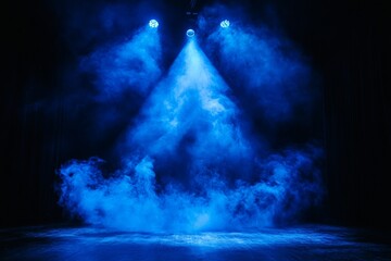 Leinwandbilder - Stage lighting creates a dramatic atmosphere with blue fog during a performance in a theater setting