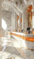 Wall Mural - Opulent And Futuristic Interior Design With White Marble, Gold Accents, And Natural Lighting