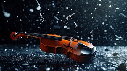 a straight violin surrounded by lively, animated musical notes that appear to animate the instrument