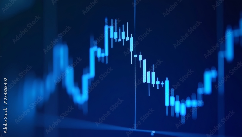 Closeup financial chart with uptrend line candlestick graph in stock ...