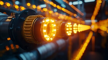 Glowing Orange and Blue Industrial Gears in Dark Setting