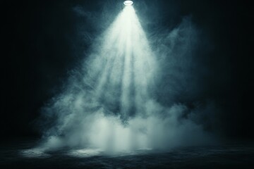 Aufkleber - Mysterious spotlight illuminating foggy space in a dimly lit environment