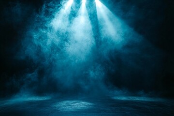 Leinwandbilder - Atmospheric blue fog with dramatic lighting creates an immersive backdrop for performance or event