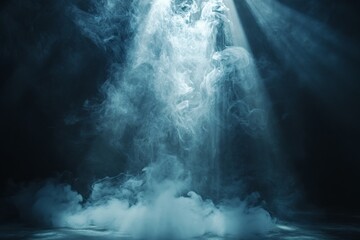 Leinwandbilder - Dramatic play of light and mist creates an ethereal atmosphere in a darkened space
