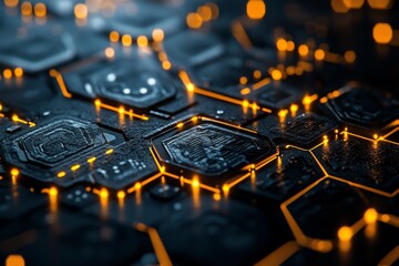Aufkleber - Detailed close-up of a high-tech circuit board with glowing connections and a futuristic design