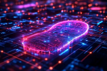 Poster - Digital representation of a shoe sole surrounded by vibrant technology elements at night