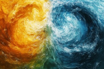 Poster - Swirling waves of orange and blue collide in vibrant water patterns during a dynamic ocean display