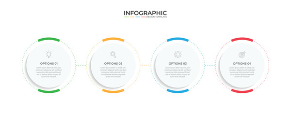 Minimal Business Infographics template. Timeline with 4 steps, options and marketing icons .Vector linear infographic with four circle conected elements. Can be use for presentation