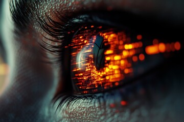 Aufkleber - Innovative close-up of a human eye displaying digital technology and vibrant patterns during a futuristic concept shoot