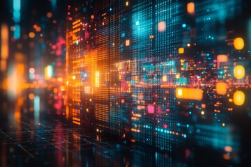 Poster - Vibrant digital landscape with bright lights and intricate patterns illuminating a futuristic environment