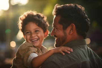 Wall Mural - Mexican father and son photography laughing portrait.