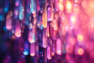 Poster - Colorful shimmering lights create a mesmerizing abstract display in a dark setting during evening hours