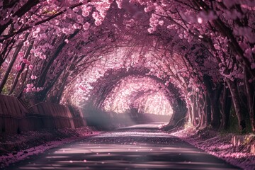 Canvas Print - Photo of cherry blossoms road outdoors nature.