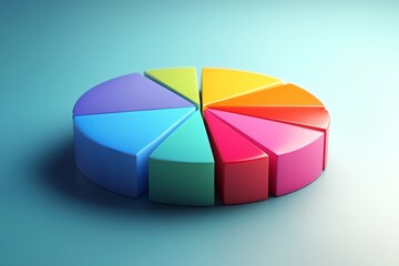 Aufkleber - Colorful pie chart with eight segments on a blue background representing data visualization