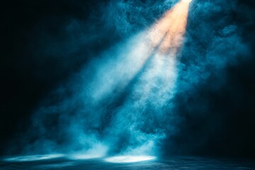 Leinwandbilder - Mysterious light beams cutting through fog create an atmospheric ambiance in a dark space