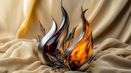 Poster - Vibrant kanok flame sculpture art gallery decorative piece soft fabric close-up dynamic design elements