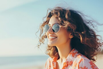 Wall Mural - Sunglasses laughing beach smile.