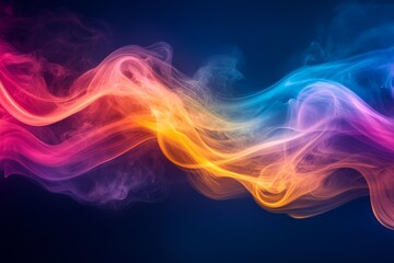 Poster - Colorful abstract waves of smoke flow against a dark background, showcasing a dance of hues in a creative display of light and texture