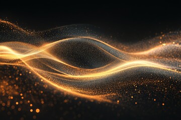 Wall Mural - Golden waves of light flow gracefully through the dark background, creating a mesmerizing visual effect of dynamic energy