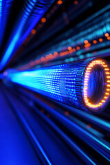 Poster - A cinematic low-angle view focusing on the bright cobalt glow of a UV tube, with subtle metallic textures reflecting the electric blue radiance,